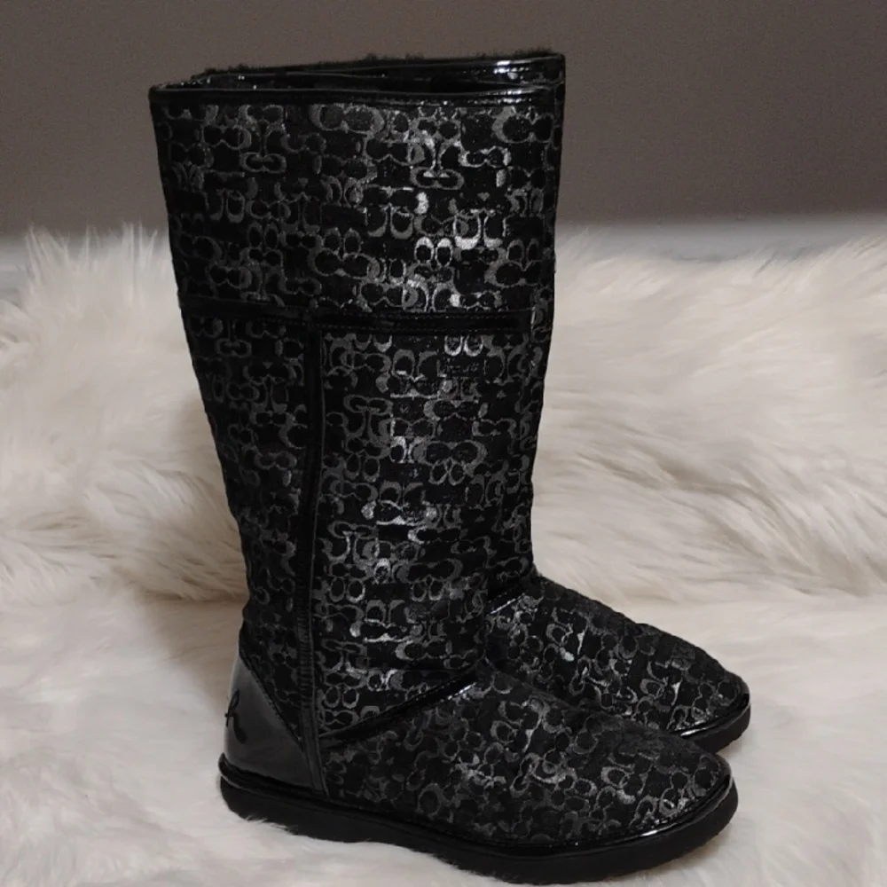 (X2) SALE! Coach Nikole Stylish CC Monogram Black Patterned Women's Boots Sz.7